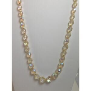 Unique Vintage Crystal Necklace with Handmade Beaded AB Light Pink Peach Finding